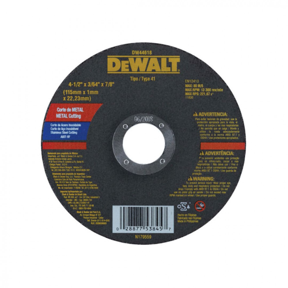 DISCO CORTE DEWALT 4 1/2 DW44618